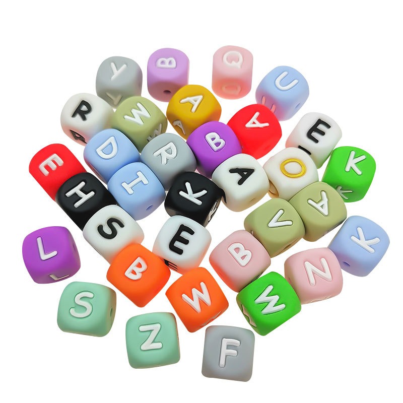 Wholesale 10pcs Silicone Food Grade Teething Diy Bracelet Multi-sided Pacifier Teething English Letter Beads